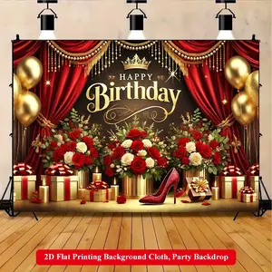 2D Flat Printing Backdrop Banner Party Decorations Banners 1pc, Happy Birthday Celebration Display Background Cloth, Multi-Size Polyester Wall Decor Suitable for LivingRoom, Bedroom, Office, Outdoor Parties and Holiday Gifts, No Electricity Required