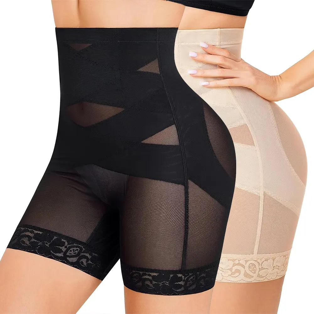 Women's Seamless Shapewear Shorts with Lace Trim - High Waisted Tummy Control, Butt Lifting & Thigh Slimmer for Wedding Attire