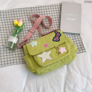 Versatile Y2K Corduroy Shoulder Bag for Students, Cute Star Embroidered Large Capacity Crossbody Bag, New Casual School Style Messenger Bag for Teen Girls