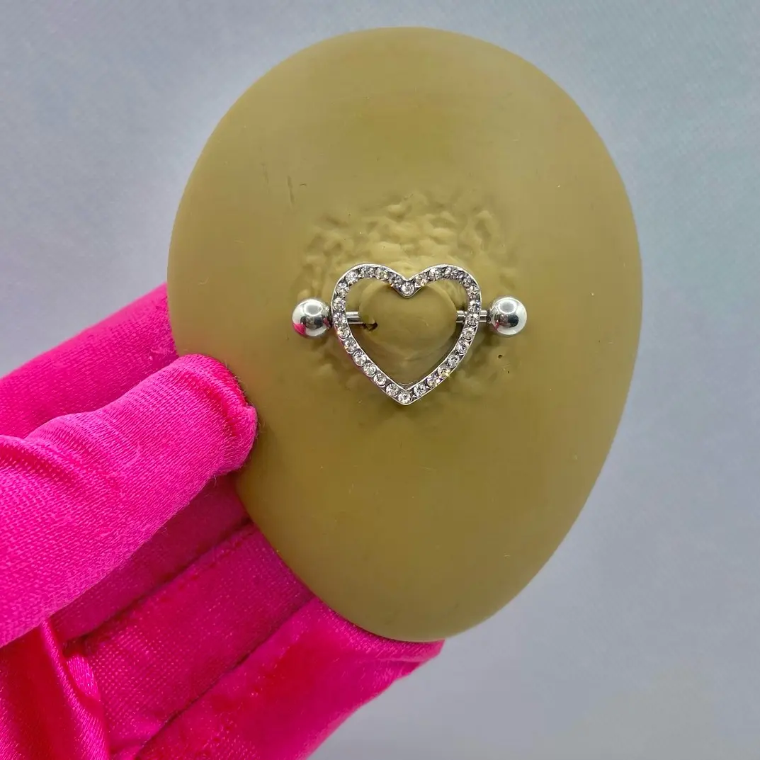 Heart on Ice Nipple Rings 14G for Women’s Nip Piercings Cute Summer Body Jewelry Silver Accessories Shields Pair