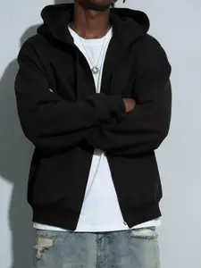 Men's Fashion Zipper Hooded Jacket Street Style Full Zip Up Hip Hop Coats Mens Tracksuit Black Light Gray Coffee Long Sleeve Pocket Shirt Casual Solid Color Men's Sweatshirts Streetwear Beige Plain