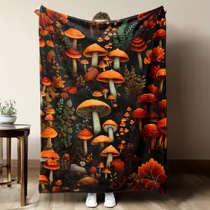 1 PC flannel blanket, a large patch of colorful mushrooms, a soft and warm comfortable sofa bed office blanket, a small blanket, a nap blanket - the perfect choice for holiday gifts