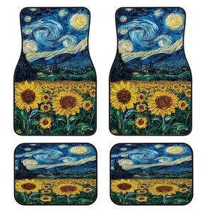 4-Piece Sunflower Field Print Car Floor Mats Set, Universal Fit for All Vehicle Types, Stylish Interior Decor, Easy Clean, Comfortable & Protective