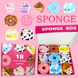 18 Reusable Multipurpose Dish Sponge Dual-Sided Scrub Sponge Donut Sponge Christmas Gift Box Kitchen Bathroom Foamy Cleaning Set Easy-Foam Pads for Dishes Shoes Toilets Sinks Home Fun Squeegee Scrubber Designs