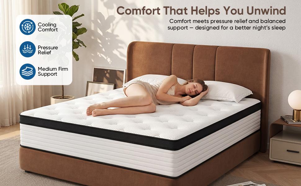 Medium Firm Memory Foam Mattress with Lumbar Support - 10,12,14in Twin,Full,Queen,King Sizes - Ideal for Home Guest Rooms, Hotels, Boxed Furniture Gifts, Ergonomic Memory Foam, Supportive Foam,dorm essentials,home decor