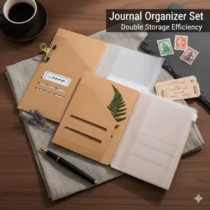 Aesthetic Journaling Inserts (Kraft Paper Folder-Zipper Pouch-elastic cord) For Travelers Notebook Scrapbooking Essentials