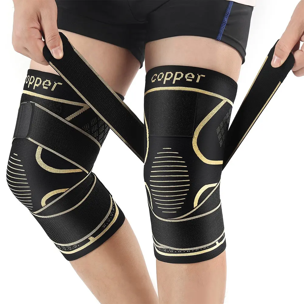 1 Piece Adjustable Copper with Straps Sports Knee Sleeve Knee Wraps for Men & Women, High Elastic Fabric, Good Sweat Absorption, Ideal for Running, Cycling, Sports, Knee Supporter