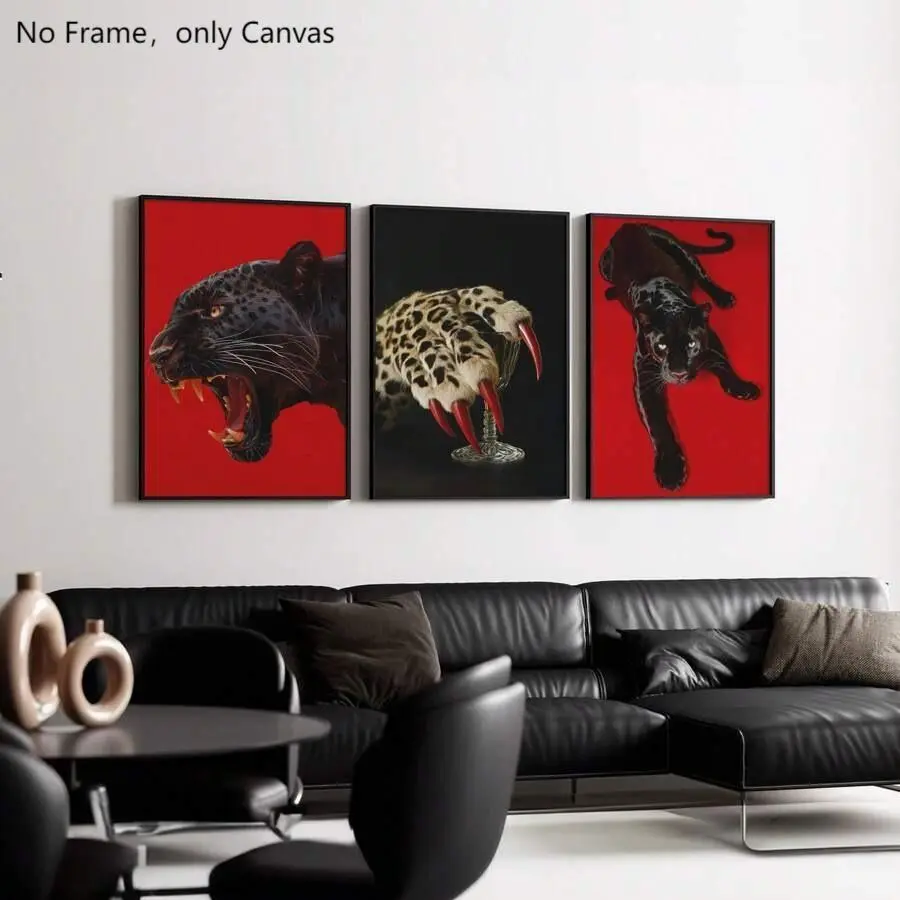 Panther Pattern Canvas Painting without Frame, Unframed Painting, Canvas Prints, 3 Counts/set Modern Wall Art Painting, Wall Art Decor for Home Living Room Bedroom Office, Ornaments, Animal Prints, Artwork For Walls