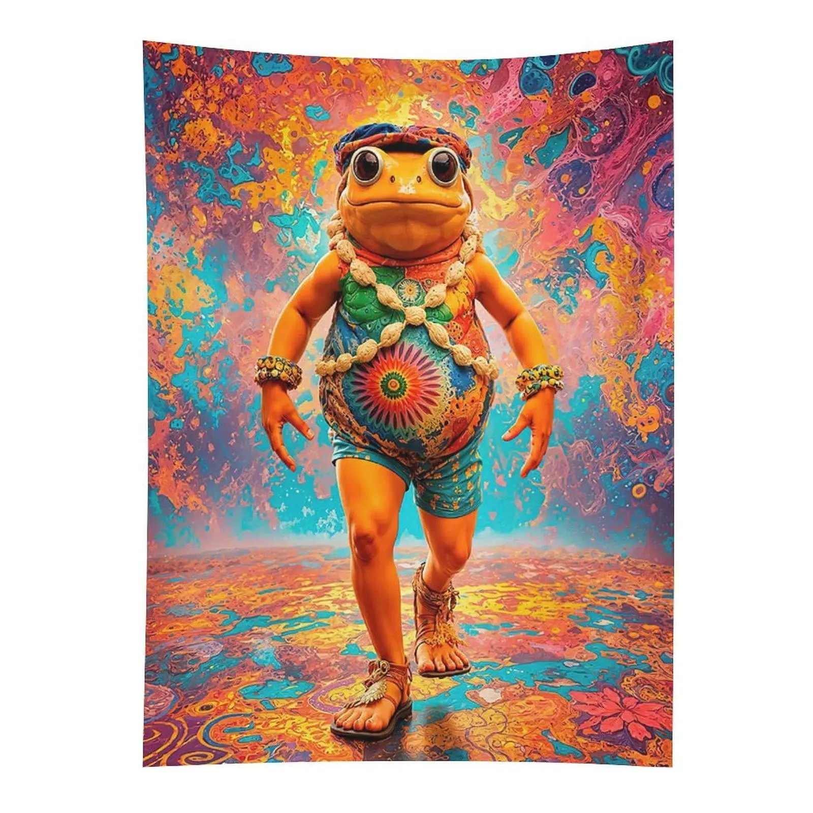 Psychedelic Frog Character Tapestry Colorful Trippy Wall Hanging Decor