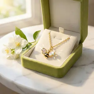 Dainty 18K Gold Plated Honey Bee Necklace | CZ Heart Wing Pendant
