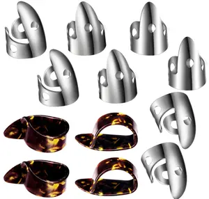 12 Pcs Steel Finger Picks Set, Including Stainless Steel Finger and Thumb Picks, Metal Adjustable Bass Guitar Accessories for Guitar Banjos(Stylish Style)