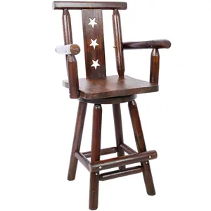 Rustic Fir Wood Barstool - 29.4" Seat Height, Decorative Star Backrest, Wide Arms, Footrest, Easy Assembly, Tall Brown Bistro Stool for Kitchen, Dining Room
