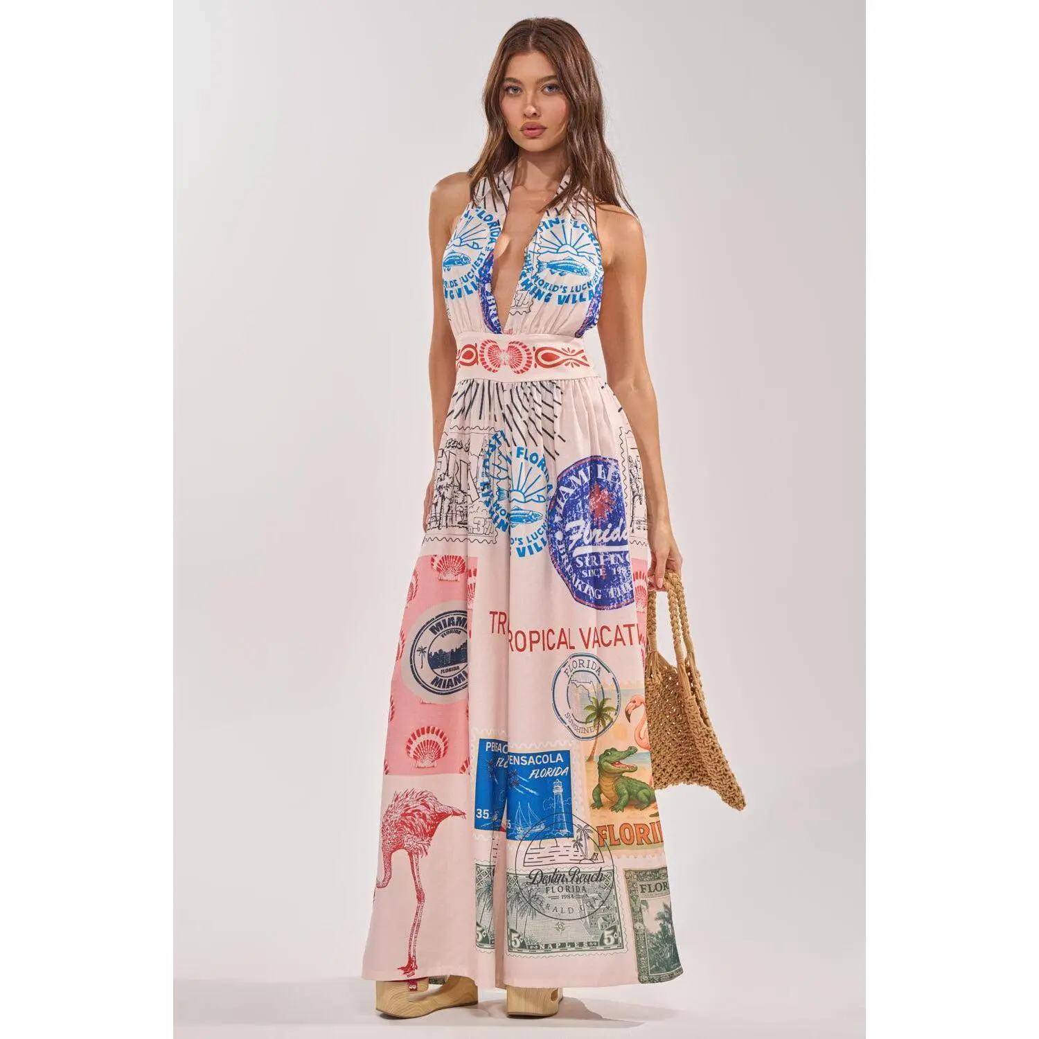 CATCH YOU LATER HALTER PRINTED JUMPSUIT