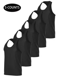 Men's Solid Sports Singlet, Breathable Quick Drying Sports Tank Top, Casual Comfy Sleeveless Top for Gym Workout Running, Men's Sportswear Clothing for Summer, Gym Clothing, Sleeveless Sports Vest