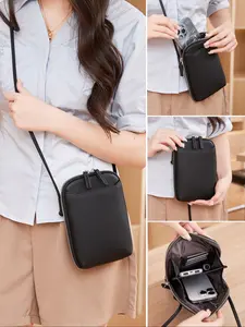 Women's Casual PU Zip Around Wallet & Mobile Phone Bag For Daily Minimalist Solid Color Crossbody Bag With double zipperr Wallet and Phone Bag, Minimalist Plain Crossbody Clutch Purse, Dual Zippers, Adjustable Strap, Card Slots