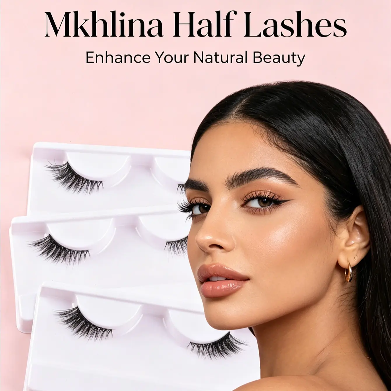 MKHLINA 3 Pairs Cat Eye False Lashes, Makeup, Natural, Delicate, Fluffy & Lightweight, Clear Band Half Eyelashes, Suitable For Daily Wear And Commuting