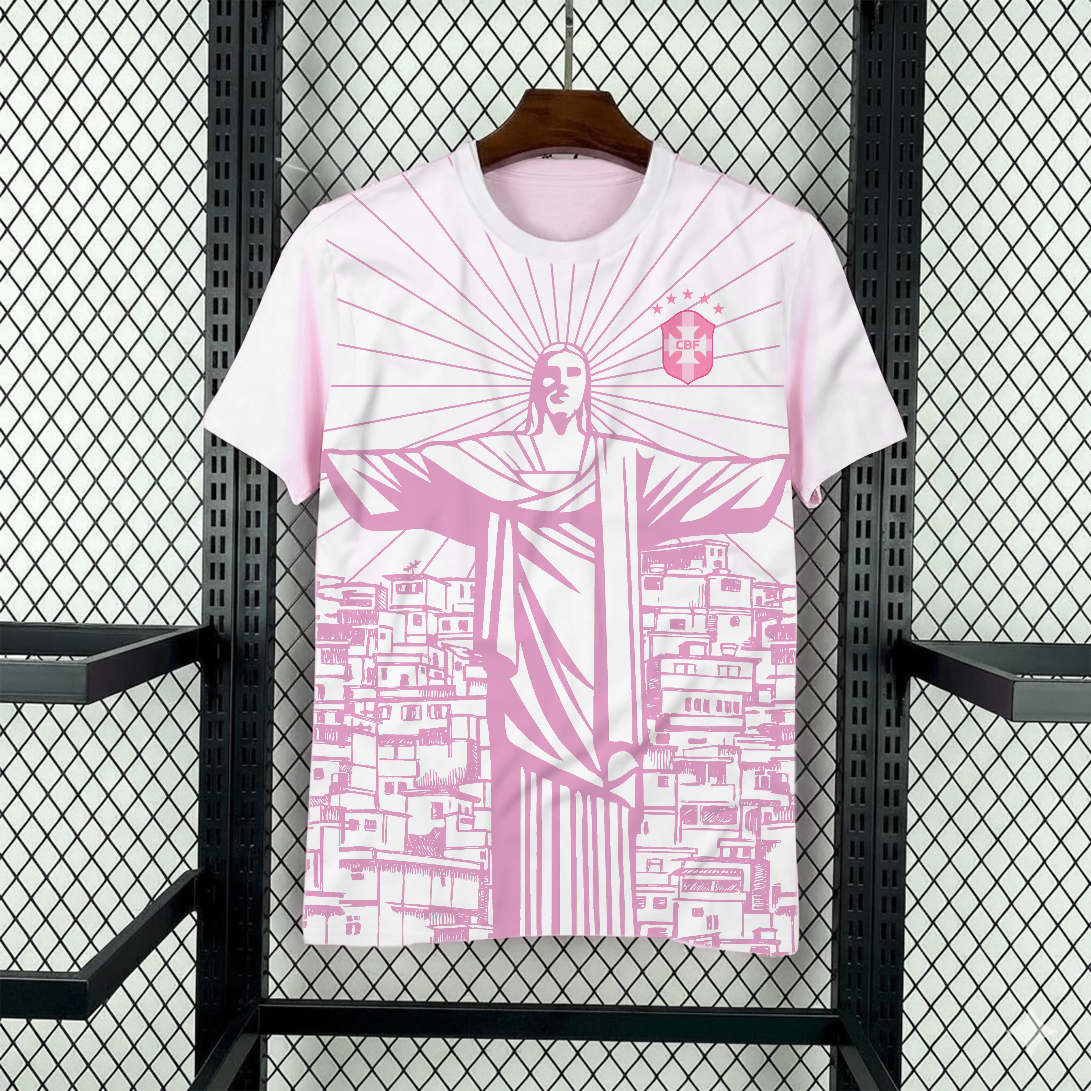 2026 Brazil Jesus Edition Pink Color Soccer Jersey, Unisex Soccer Jersey For Couple Matching, Vintage Streetwear Soccer Jersey, Perfect Gifts, Sports Top, Gym Athletic Clothes