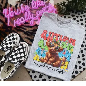 Autism Awareness Highland Cow - Autism Shirt - Bleached Shirt - Gildan