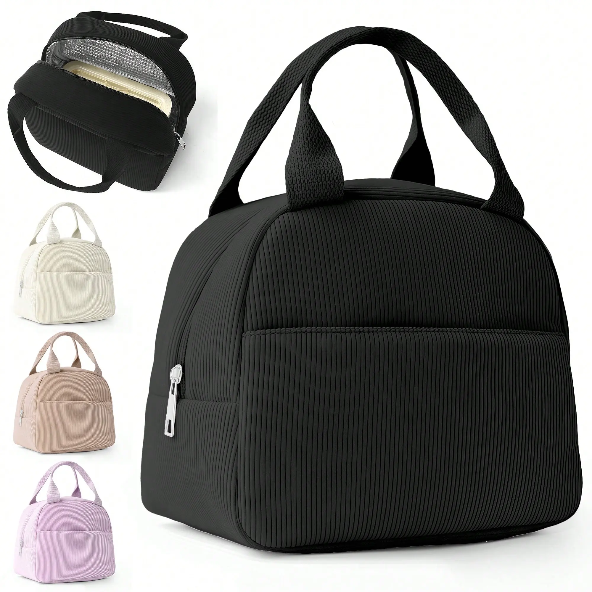 Corduroy Insulated Lunch Bag, Insulated Bag, Refrigerated Bag, Hand-Held Lunch Bag, Camping Picnic Bag,