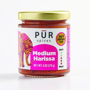PUR Spices Medium Harissa Paste I Hot Sauce for Cooking and Dipping I Spicy Chili Pepper and Garlic Paste | Middle Eastern Inspired | Plant Based, Gluten Free, No Sugar Added, Preservative and Additive Free I 6oz Jar