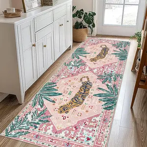 Tiger Carpet Rug, Long Tiger Print Hallway Kitchen Mat, Non-Slip Washable Soft Comfort Bedside Rug for Living Room Bathroom Laundry, Animal Print Rug