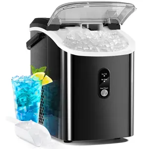 Antarctic Star Nugget Countertop Ice Maker with Soft Chewable Pellet Ice, Pebble Portable Ice Machine, 34lbs Per Day, Self-Cleaning, Sonic Ice, One-Click Operation, for Kitchen,Office Stainless，Steel&Black，Modern Utensils