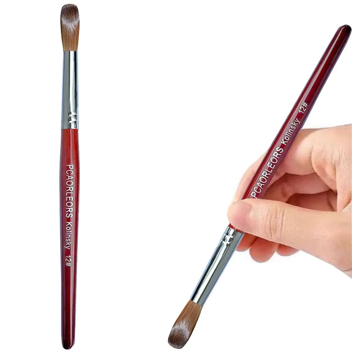 Acrylic Nail Brush with Pure Kolinsky Sable Hair and Red Wood Hand, Round/Flat Professional Gel Brush for Acrylic Power and Nail Extension Size #8,10,12 (#8)