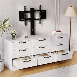 55" TV Stand with Mount for TVs up to 75", Modern Media Console with 9 Drawers & Adjustable Height Bracket