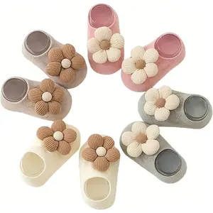 4 Pairs Baby Girl Ankle Socks, Non-Slip Low Cut Floral Socks for Infants, Toddlers & Newborn Girls