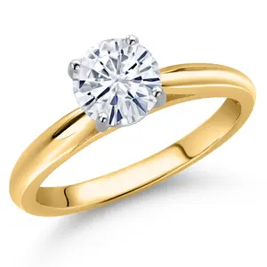 10K Two Tone Gold Round 6MM Gemstone Birthstone Solitaire Engagement Ring For Women | Wedding Anniversary Promise Ring For Women | Size 5,6,7,8,9