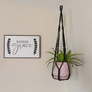 Macramé Plant Hanger - Wood Bead Hanging Planter for Indoor/Outdoor Boho Decor, No Tassels, Flower Pot Holder (Pots Not Included)