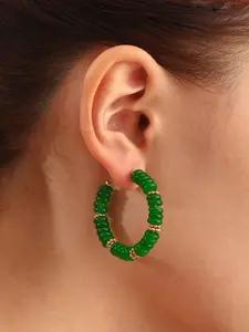 Natural Stone Spacer Hoop Earrings Set Timeless Green Malaysia Jade Earrings - 304 Stainless Steel, Fade-Proof & Perfect for Any Occasion