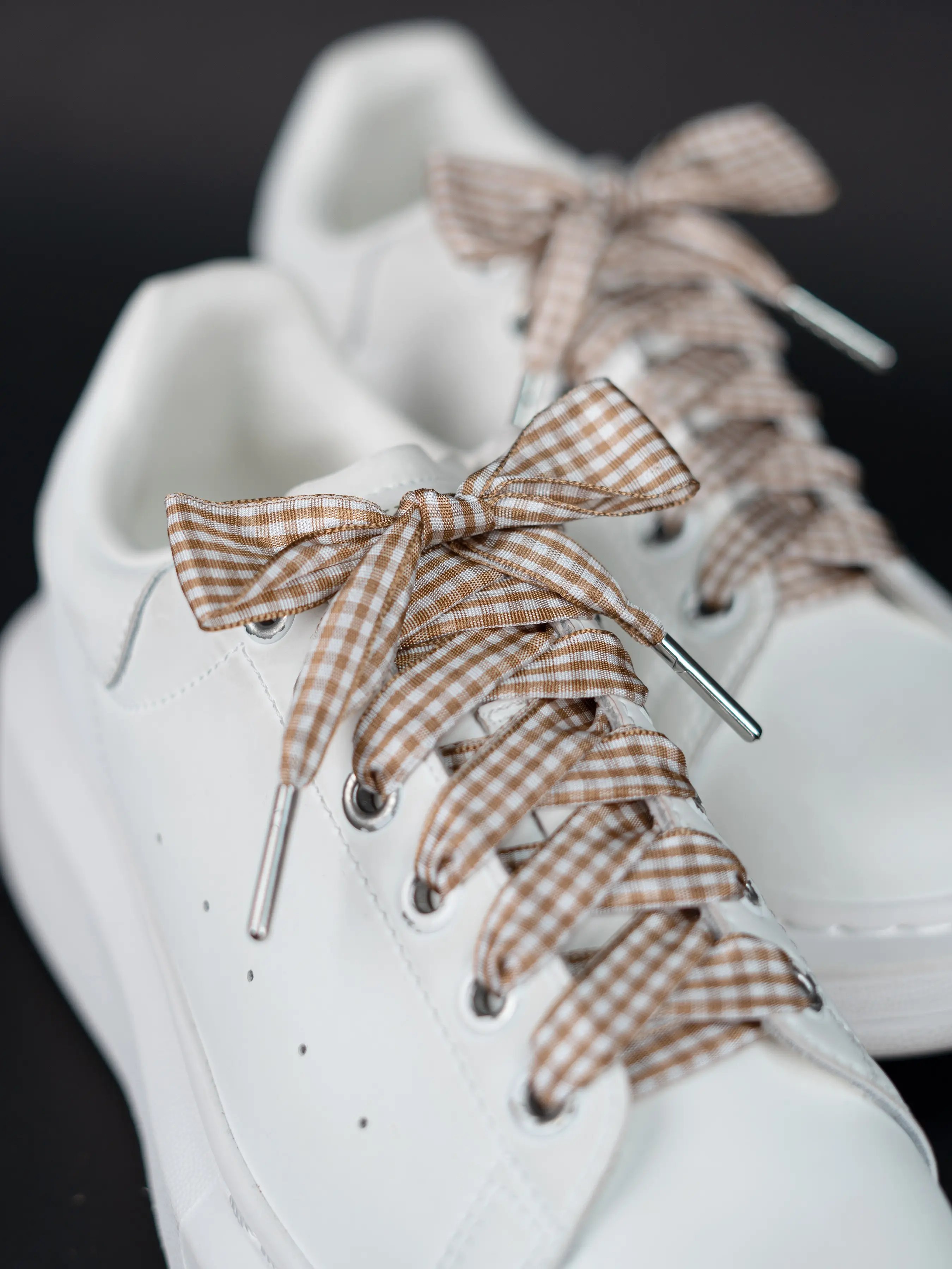 Metal Head Lightly Mature Cute Coffee Color Plaid Wide Shoelaces, Perfect for Daily Casual Entertainment, Pair Pack, Laces for Sneakers, Footwear Lace