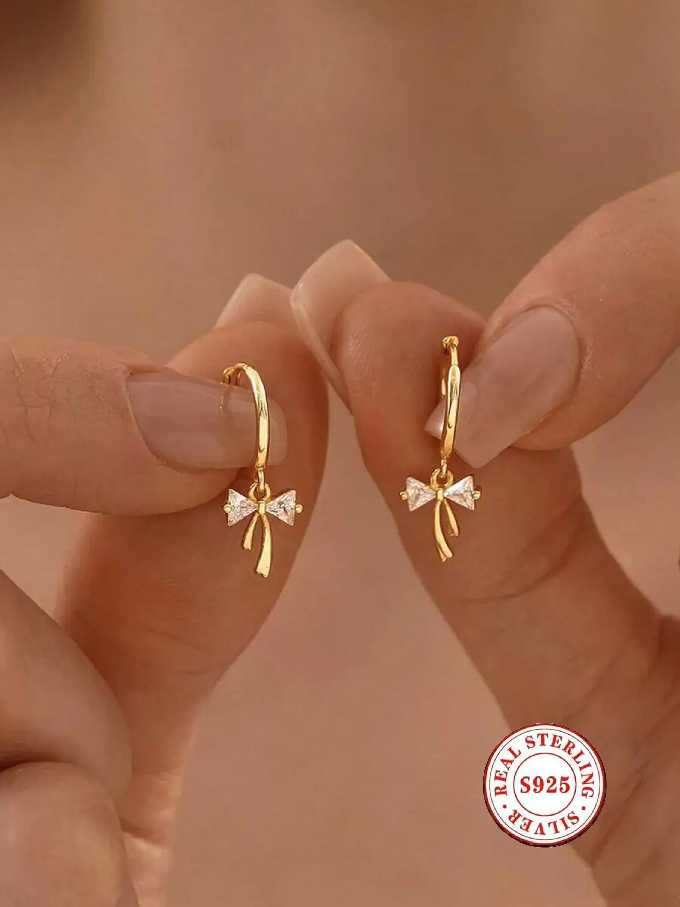 Women's Bow Zircon Bridal Drop Earrings, Gold/silver Color Cute Jewelry, Perfect Gift for Wedding, Fashionable and Adorable Accessories