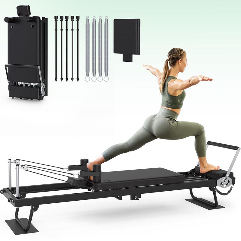 Bearbro Pilates Reformer, Foldable Reformer Pilates Machine with Jump Board, 91.3in Extended Frame, 2 Resistance Combinations for All Levels, Pilates Equipment for Home Gym Workout (Up to 400 LBS)