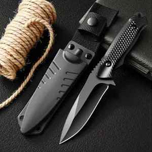 Black Fixed Blade Knife with Sheath - Portable Pocket Knife for Outdoor Adventures and Everyday Use. Perfect for Camping, Hiking, and Survival. Ideal for Culinary Enthusiasts and Outdoor Explorers.