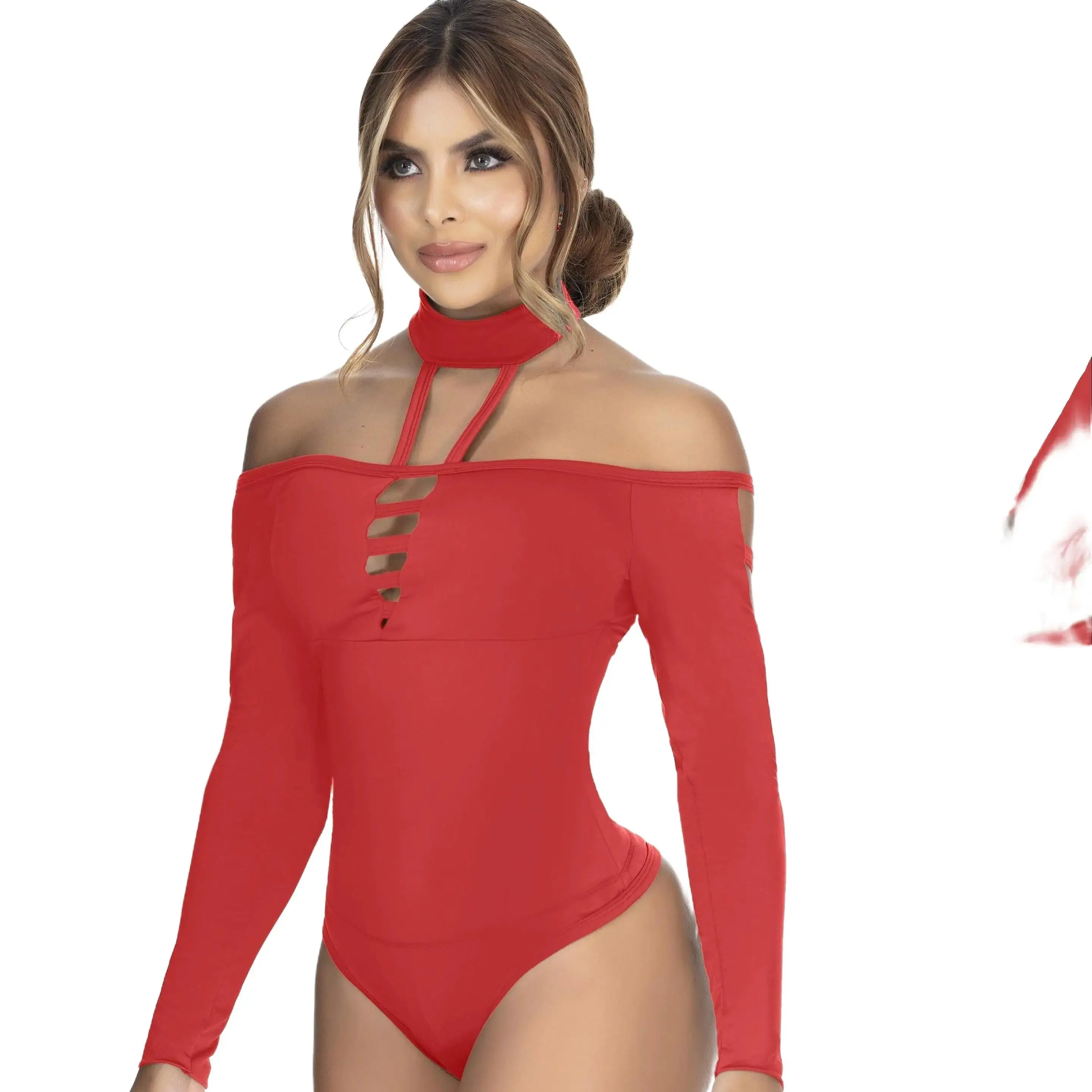 4306 Bodysuits Compression Medium Girdle Fit Womenswear Long Sleeve Thong Design Basic Tops One Size M-L