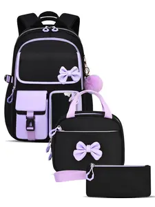 Cute Backpack for Girls with Lunch Bag and Pencil Case, 15 Inch Laptop Bookbag, 3 Pcs Blue Set, Ideal for Middle School Students