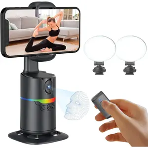 Auto   Tripod Desk Mount with 2 Fill Lights 360? Rotating Phone Holder for ,  AI Motion  Phone Stand, Gesture Control, No App, Rechargeable Content Creator Essentials