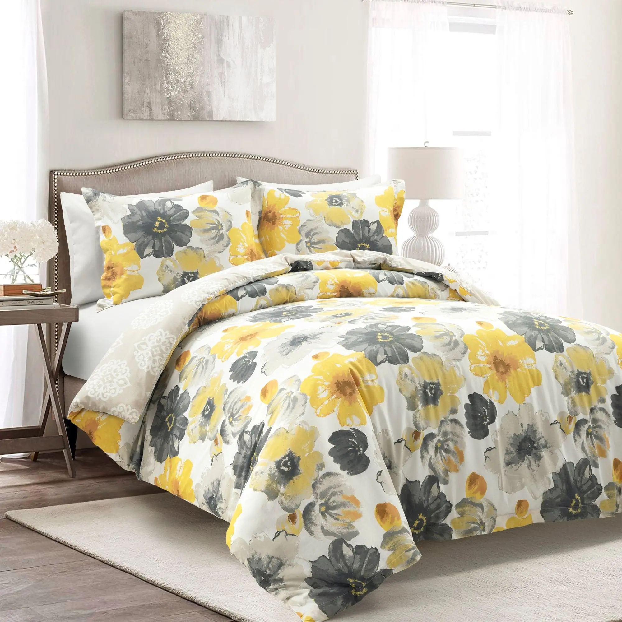 Lush Decor Leah Reversible Cotton 3-Piece Duvet Cover Set, Stylish Bed Covers, Premium Decorative Option, Decorative Duvet Cover