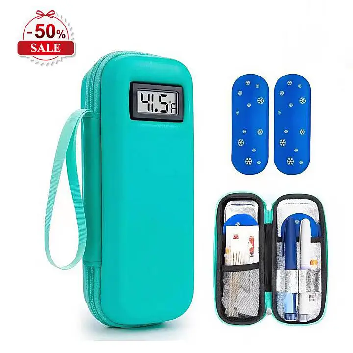 Insulin Cooler Travel Case with Temperature Display - Refrigerated  Travel Case Diabetics Travel Case with 2 TSA Approved Ice Pack for Trip and Daily traveling 088