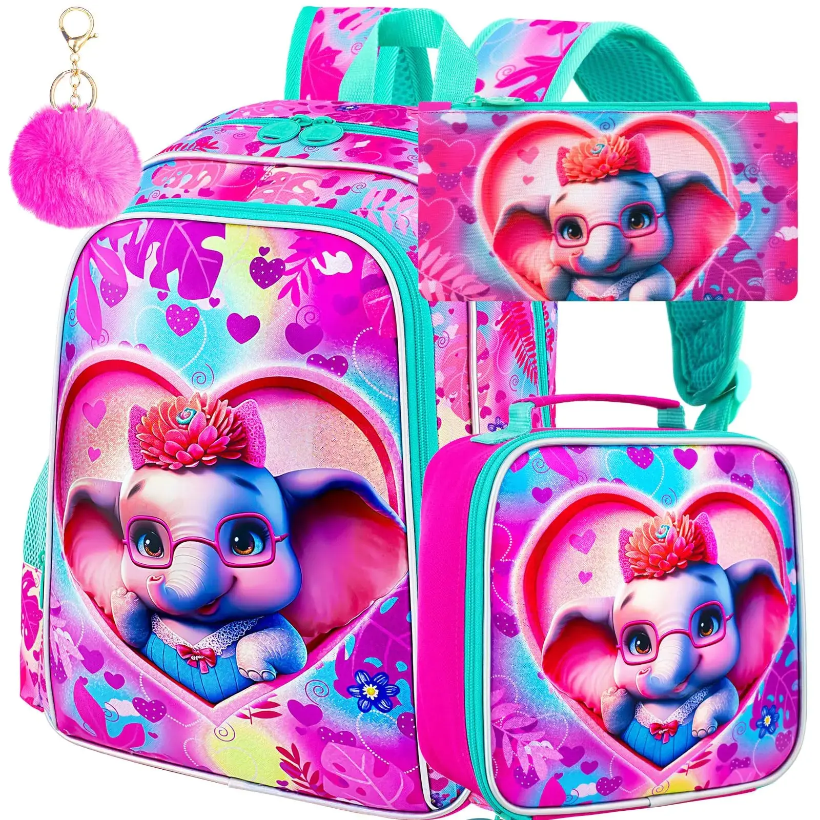 Elephant Heart 16 Pink Girls' Backpack Set