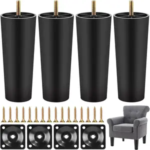 Plastic 6 Inch Furniture , Sofa  with 1 Inch Exposed M8 Thread Screws, Set of 4 Tapered Couch/Chair/Bed , Replacement Furniture