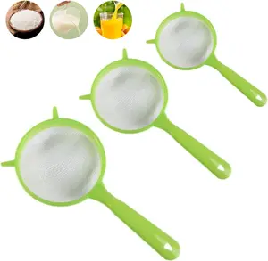 3 Packs Fine Mesh Strainers Plastic Colander Sieve Sifters Reusable Coffee Filter with Long Handle Kitchen Tools for Kitchen Rice Juice Quinoa Food Flour Baking, Green Malijnxin