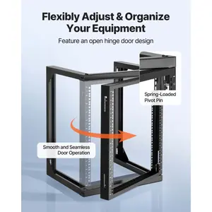 VEVOR 12U Wall Mount Server Rack, 150 lbs Max Load Capacity, Open Frame Network Rack with 180 Degrees Gate Swing, Carbon Steel, for 19-Inch IT Network Equipment AV Devices Computer Server, Black
