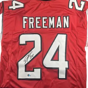 Devonta Freeman Beckett Certified Autographed Football Jersey Red with Number 24 and Signature