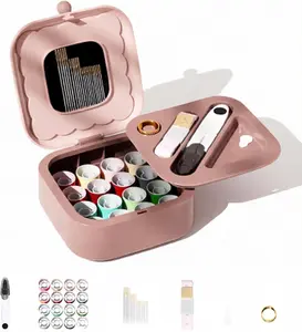 Small Sewing Kit Box Cute Portable 2-Layer Organizer for Women Teens Girls Grandmas Ideal for Home School Travel Clothes Mending & Embroidery