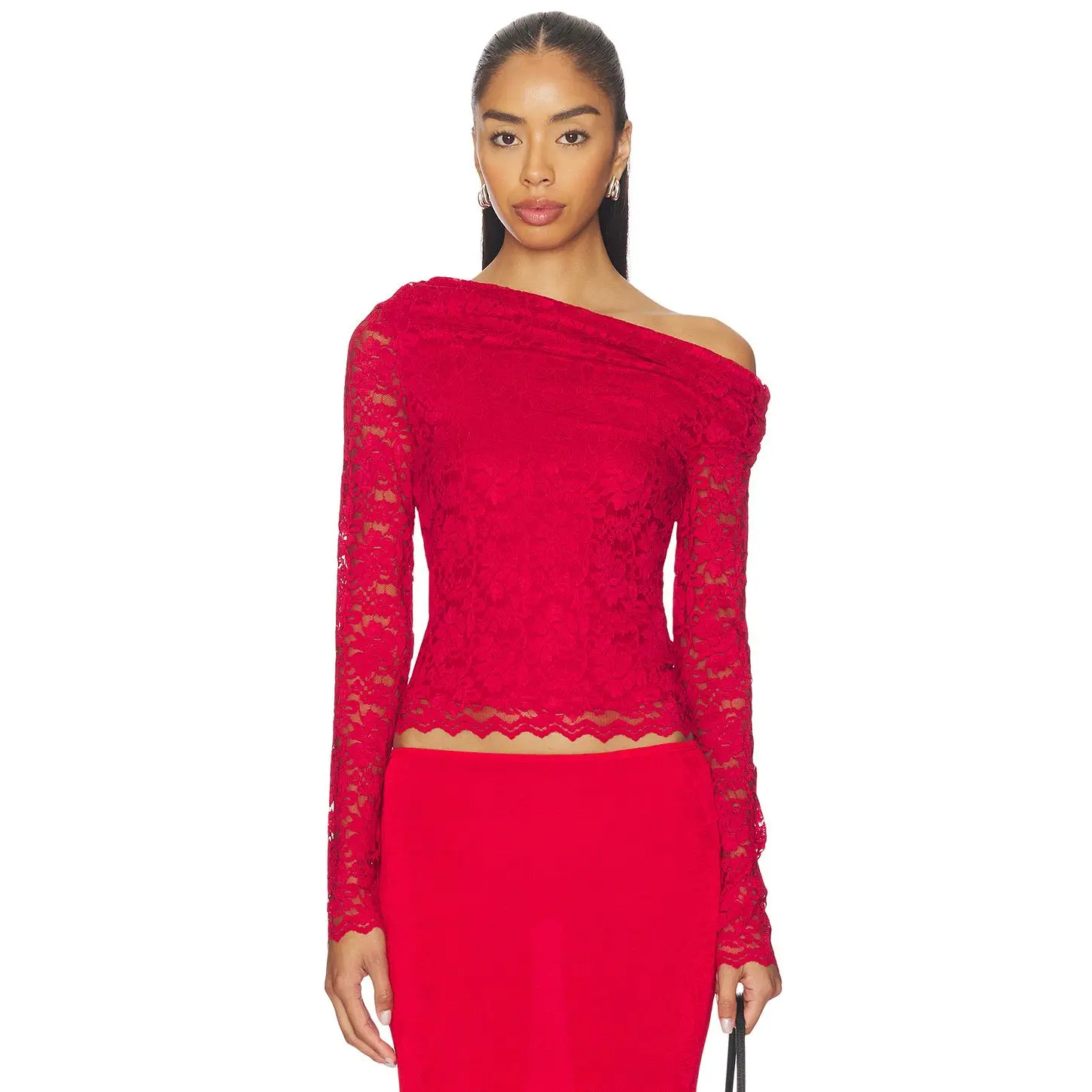 AFRM Barry Silken Lace Top in Poppy Red
