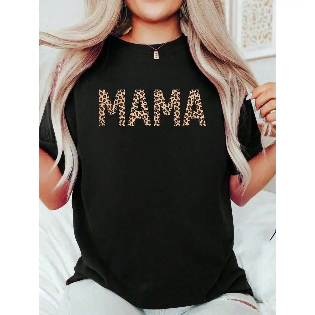 Mama Mini Leopard Animal Print Mothers Day Matching Mom T-Shirt , Breathable & Comfort Fit, Short Sleeve Crew Neck Top For All Seasons Unisex Oversized T Shirts Unisex Graphic Tee zsg08