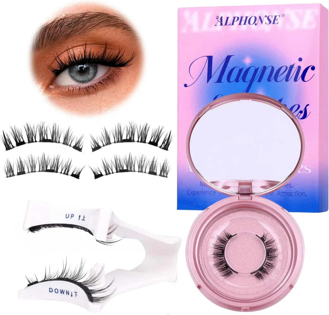 Manga Magnetic Eyelashes with Applicator - Short Length Natural Look Lashes Makeup Cosmetic